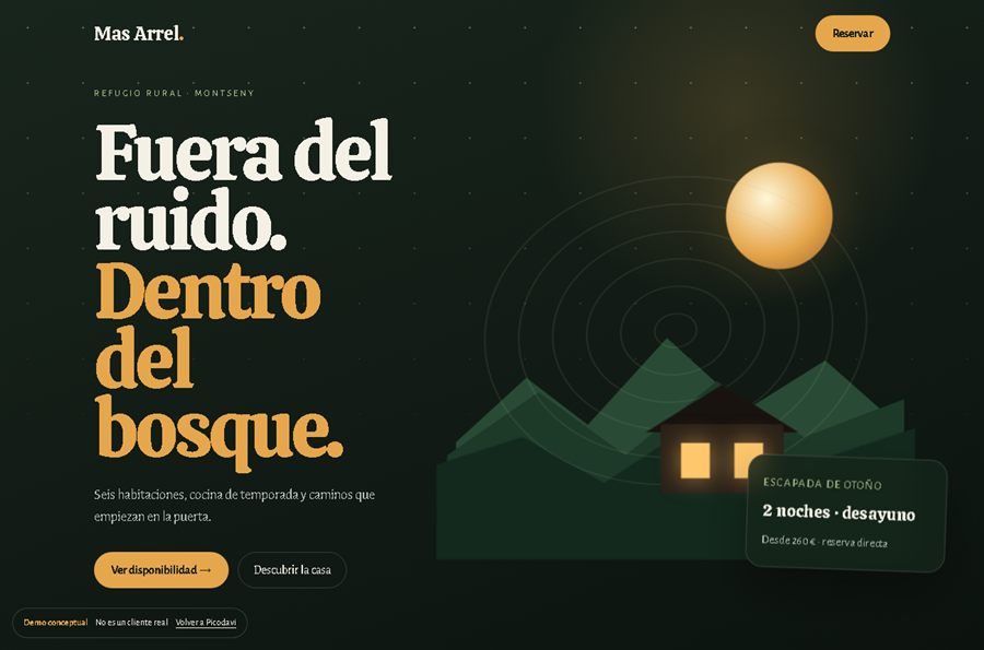 Ejemplo de web para Hotel rural — plantilla conceptual de Picodavi